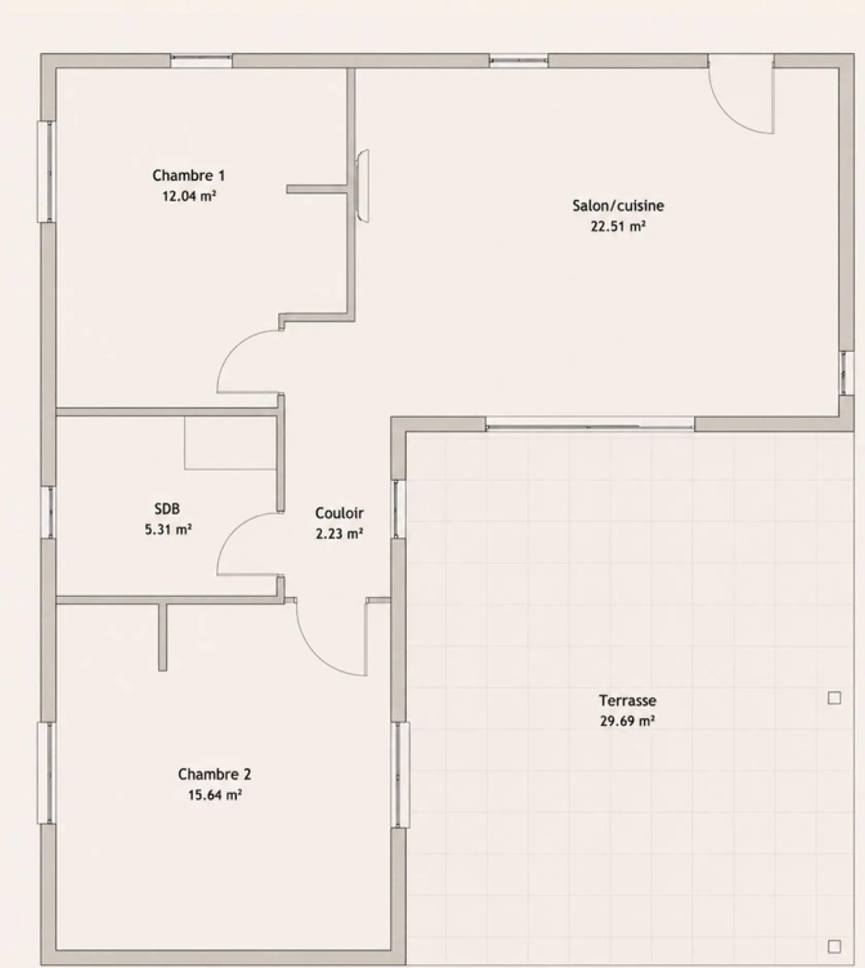 Plan de la villa Kalinago, 57,73 m²