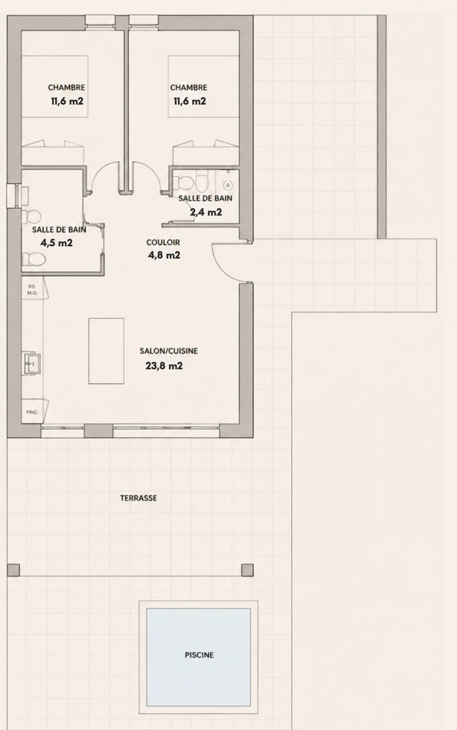 Plan de la villa Diana, 72 m²