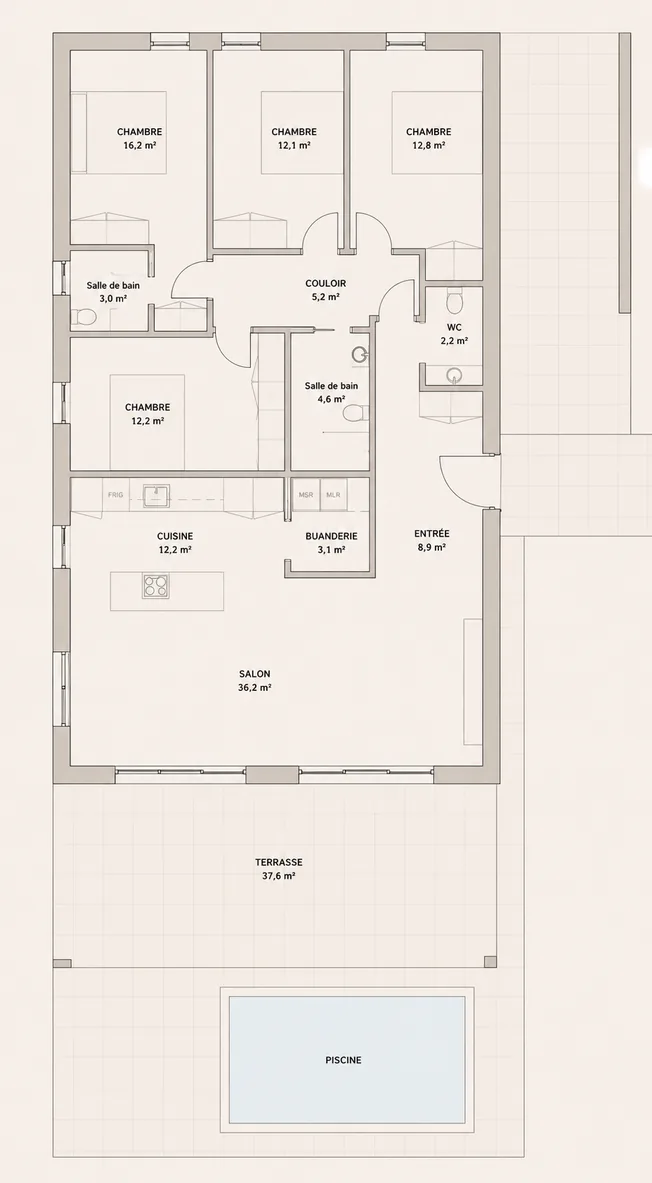Plan de la villa Miami, 150 m²